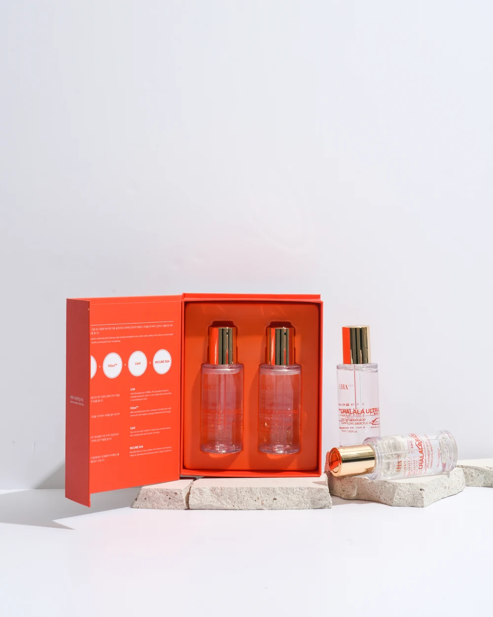 LHALA Peel, fourth-generation peeling solution — opened in-office box showing the two peeling-solution bottles
